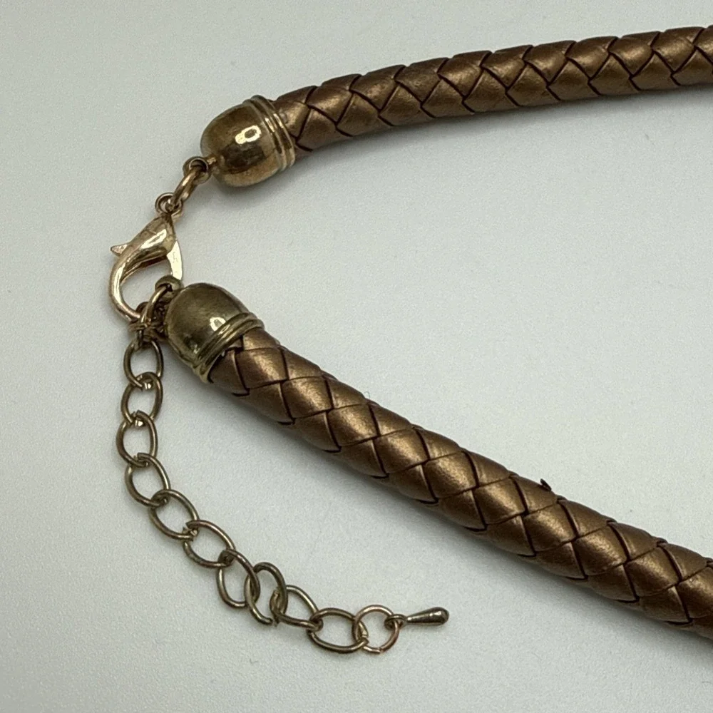 Vintage 80's Woven Gold/Brass Rope Metal Stacked Beads Statement Necklace 18